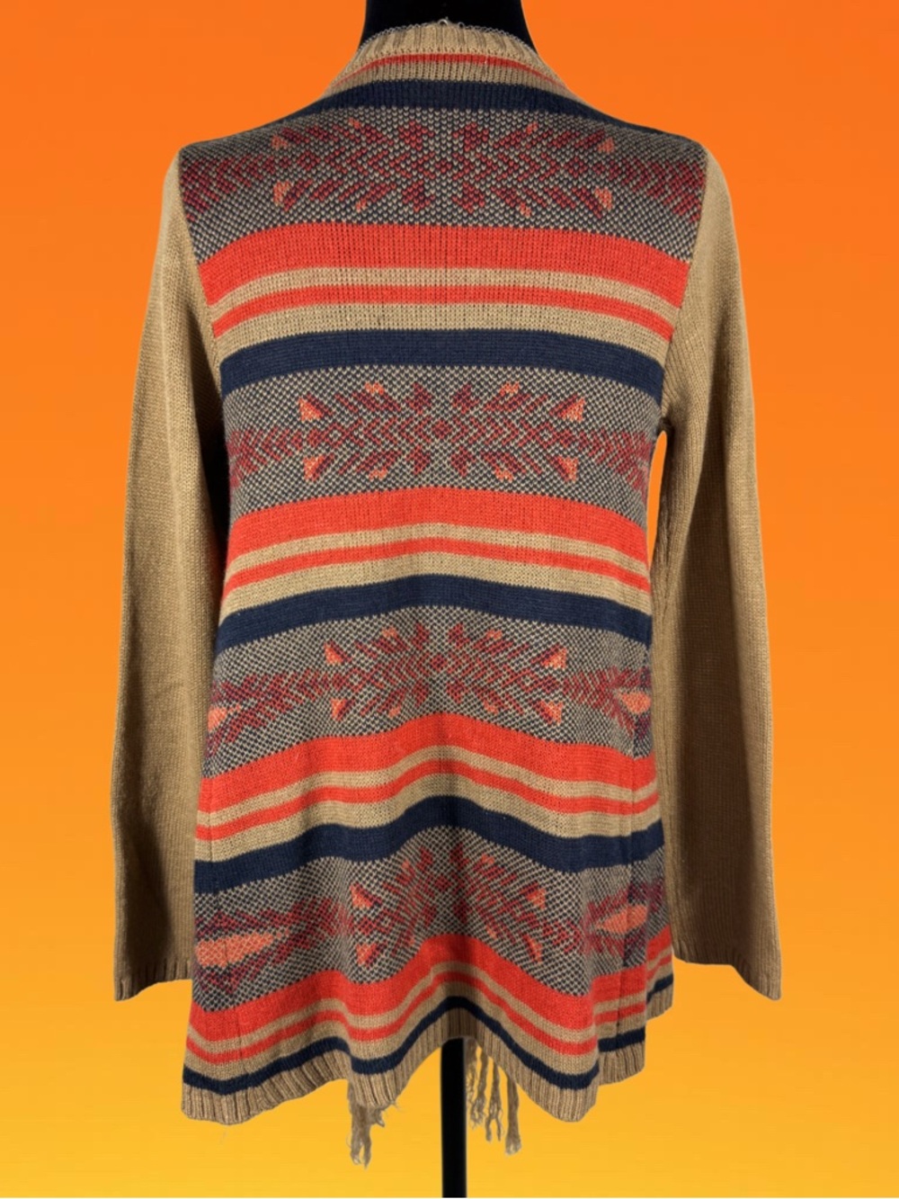 Anthropologie Flying Tomato Brown/Orange Lagenlook Open Drape Cardigan Fringe S - Picture 5 of 14